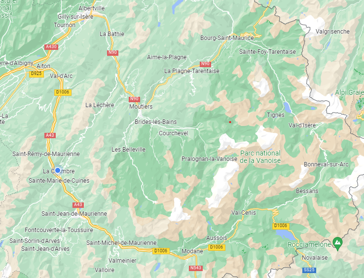 une carte routière de la vallé de la maurienne et de la tarentaise